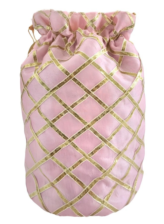 DUCHESS Designer Gota Patti Polti Bag Pearl Handle and Tassel Ethnic Purse Women’s/Girls's Handbag for Party, Casual, Bridal, 19 L X 12 W X 21 H Cm (Pink) - Image 3